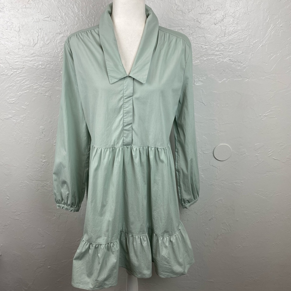 MSCH Copenhagen sage green cottagecore babydoll shirtdress size Medium